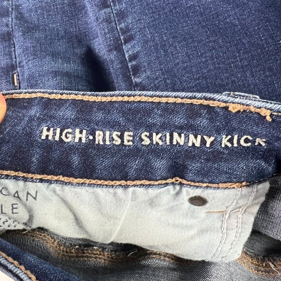 American Eagle Jeans Womens 37x30* High Rise Skinny Kick Boot Blue Denim Tag 18R - Picture 7 of 16